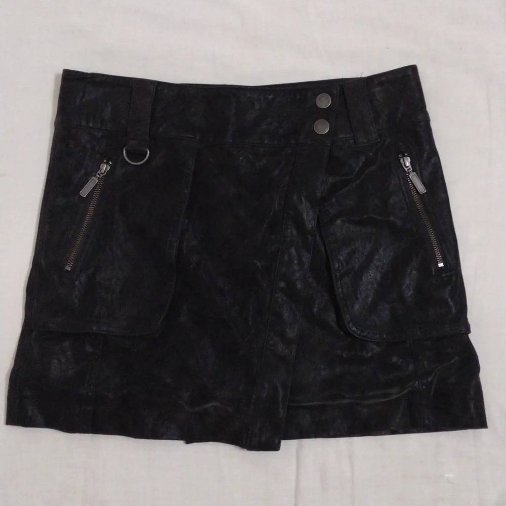 Free People Black Carson Utility Wrap Mini Skirt Faux Suede Y2K Cargo Chic US 8